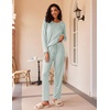 image:imageEkouaer 2 Pack Womens Pajama Sets Long Sleeve Pjs Lounge Set Soft Comfy Sleepwear Winter LoungewearBlack StripeLight Green