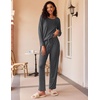 image:imageEkouaer 2 Pack Womens Pajama Sets Long Sleeve Pjs Lounge Set Soft Comfy Sleepwear Winter LoungewearGrayBlue Flower