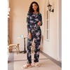 image:imageEkouaer 2 Pack Womens Pajama Sets Long Sleeve Pjs Lounge Set Soft Comfy Sleepwear Winter LoungewearGreen FlowerBlack Flower