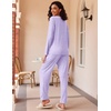 image:imageEkouaer 2 Pack Womens Pajama Sets Long Sleeve Pjs Lounge Set Soft Comfy Sleepwear Winter LoungewearLilac DotsGray Stripe