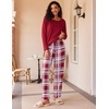 image:imageEkouaer 2 Pack Womens Pajama Sets Long Sleeve Pjs Lounge Set Soft Comfy Sleepwear Winter LoungewearWine Red PlaidBlack Red Plaid
