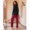 image:imageEkouaer 2 Pack Womens Pajama Sets Long Sleeve Pjs Lounge Set Soft Comfy Sleepwear Winter LoungewearWine Red PlaidBlack Red Plaid