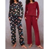 image:imageEkouaer 2 Pack Womens Pajama Sets Long Sleeve Pjs Lounge Set Soft Comfy Sleepwear Winter LoungewearWine RedBlack Flower