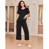 image:imageEkouaer 2 Pack Womens Pajamas Set Short Sleeve Sleepwear Capri Pants Pjs Soft Loungewear with PocketsBlack  Leopard