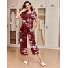 image:imageEkouaer 2 Pack Womens Pajamas Set Short Sleeve Sleepwear Capri Pants Pjs Soft Loungewear with PocketsBlack  Wine Flower