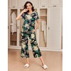 image:imageEkouaer 2 Pack Womens Pajamas Set Short Sleeve Sleepwear Capri Pants Pjs Soft Loungewear with PocketsBlack Flower  Green Leaf