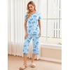 image:imageEkouaer 2 Pack Womens Pajamas Set Short Sleeve Sleepwear Capri Pants Pjs Soft Loungewear with PocketsBlue BowNavy Bloom