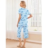 image:imageEkouaer 2 Pack Womens Pajamas Set Short Sleeve Sleepwear Capri Pants Pjs Soft Loungewear with PocketsBlue BowNavy Bloom