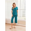 image:imageEkouaer 2 Pack Womens Pajamas Set Short Sleeve Sleepwear Capri Pants Pjs Soft Loungewear with PocketsBlue GreenMoon