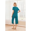 image:imageEkouaer 2 Pack Womens Pajamas Set Short Sleeve Sleepwear Capri Pants Pjs Soft Loungewear with PocketsBlue GreenMoon