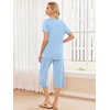 image:imageEkouaer 2 Pack Womens Pajamas Set Short Sleeve Sleepwear Capri Pants Pjs Soft Loungewear with PocketsBlue PlaidPurple Stripe