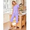 image:imageEkouaer 2 Pack Womens Pajamas Set Short Sleeve Sleepwear Capri Pants Pjs Soft Loungewear with PocketsBlue PlaidPurple Stripe
