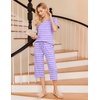image:imageEkouaer 2 Pack Womens Pajamas Set Short Sleeve Sleepwear Capri Pants Pjs Soft Loungewear with PocketsBlue PlaidPurple Stripe