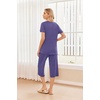 image:imageEkouaer 2 Pack Womens Pajamas Set Short Sleeve Sleepwear Capri Pants Pjs Soft Loungewear with PocketsBlue StripeNavy Dots
