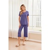 image:imageEkouaer 2 Pack Womens Pajamas Set Short Sleeve Sleepwear Capri Pants Pjs Soft Loungewear with PocketsBlue StripeNavy Dots