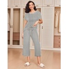 image:imageEkouaer 2 Pack Womens Pajamas Set Short Sleeve Sleepwear Capri Pants Pjs Soft Loungewear with PocketsButterfly  Gray Stripe