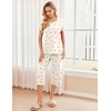 image:imageEkouaer 2 Pack Womens Pajamas Set Short Sleeve Sleepwear Capri Pants Pjs Soft Loungewear with PocketsCherryColorful Bow