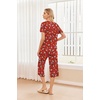 image:imageEkouaer 2 Pack Womens Pajamas Set Short Sleeve Sleepwear Capri Pants Pjs Soft Loungewear with PocketsChristmas Red SnowmanGreen Santa Claus