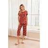 image:imageEkouaer 2 Pack Womens Pajamas Set Short Sleeve Sleepwear Capri Pants Pjs Soft Loungewear with PocketsChristmas Red SnowmanGreen Santa Claus