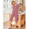image:imageEkouaer 2 Pack Womens Pajamas Set Short Sleeve Sleepwear Capri Pants Pjs Soft Loungewear with PocketsLight GreenDusty Rose