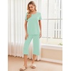 image:imageEkouaer 2 Pack Womens Pajamas Set Short Sleeve Sleepwear Capri Pants Pjs Soft Loungewear with PocketsLight GreenDusty Rose