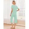 image:imageEkouaer 2 Pack Womens Pajamas Set Short Sleeve Sleepwear Capri Pants Pjs Soft Loungewear with PocketsLight GreenDusty Rose