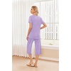 image:imageEkouaer 2 Pack Womens Pajamas Set Short Sleeve Sleepwear Capri Pants Pjs Soft Loungewear with PocketsLilac DotsNavy Star
