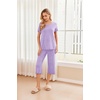 image:imageEkouaer 2 Pack Womens Pajamas Set Short Sleeve Sleepwear Capri Pants Pjs Soft Loungewear with PocketsLilac DotsNavy Star