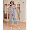 image:imageEkouaer 2 Pack Womens Pajamas Set Short Sleeve Sleepwear Capri Pants Pjs Soft Loungewear with PocketsNavy Star  Coffee