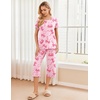 image:imageEkouaer 2 Pack Womens Pajamas Set Short Sleeve Sleepwear Capri Pants Pjs Soft Loungewear with PocketsPink BowWoman and Puppy