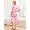 image:imageEkouaer 2 Pack Womens Pajamas Set Short Sleeve Sleepwear Capri Pants Pjs Soft Loungewear with PocketsPink BowWoman and Puppy
