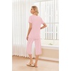 image:imageEkouaer 2 Pack Womens Pajamas Set Short Sleeve Sleepwear Capri Pants Pjs Soft Loungewear with PocketsPink StripeNavy Dots