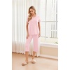 image:imageEkouaer 2 Pack Womens Pajamas Set Short Sleeve Sleepwear Capri Pants Pjs Soft Loungewear with PocketsPink StripeNavy Dots