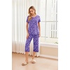image:imageEkouaer 2 Pack Womens Pajamas Set Short Sleeve Sleepwear Capri Pants Pjs Soft Loungewear with PocketsPurple Floral Cartoon
