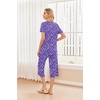 image:imageEkouaer 2 Pack Womens Pajamas Set Short Sleeve Sleepwear Capri Pants Pjs Soft Loungewear with PocketsPurple Floral Cartoon