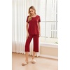 image:imageEkouaer 2 Pack Womens Pajamas Set Short Sleeve Sleepwear Capri Pants Pjs Soft Loungewear with PocketsRedBlack Star