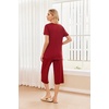 image:imageEkouaer 2 Pack Womens Pajamas Set Short Sleeve Sleepwear Capri Pants Pjs Soft Loungewear with PocketsRedBlack Star