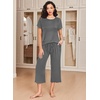 image:imageEkouaer 2 Pack Womens Pajamas Set Short Sleeve Sleepwear Capri Pants Pjs Soft Loungewear with PocketsRose Print  Grey