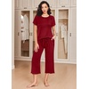 image:imageEkouaer 2 Pack Womens Pajamas Set Short Sleeve Sleepwear Capri Pants Pjs Soft Loungewear with PocketsWine Red  Floral
