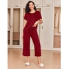 image:imageEkouaer 2 Pack Womens Pajamas Set Short Sleeve Sleepwear Capri Pants Pjs Soft Loungewear with PocketsWine Red  Floral