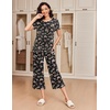 image:imageEkouaer 2 Pack Womens Pajamas Set Short Sleeve Sleepwear Capri Pants Pjs Soft Loungewear with PocketsWine Red  Floral