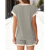 image:imageEkouaer 2 Piece Sets for Women Summer Outfits Cute Stripe Knit T Shirts Shorts Matching Lounge SetBeige Striped