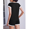 image:imageEkouaer 2 Piece Sets for Women Summer Outfits Cute Stripe Knit T Shirts Shorts Matching Lounge SetBlack