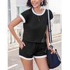 image:imageEkouaer 2 Piece Sets for Women Summer Outfits Cute Stripe Knit T Shirts Shorts Matching Lounge SetBlack