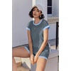 image:imageEkouaer 2 Piece Sets for Women Summer Outfits Cute Stripe Knit T Shirts Shorts Matching Lounge SetBlack Blue Striped