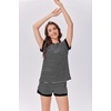 image:imageEkouaer 2 Piece Sets for Women Summer Outfits Cute Stripe Knit T Shirts Shorts Matching Lounge SetBlack Striped