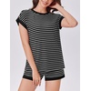 image:imageEkouaer 2 Piece Sets for Women Summer Outfits Cute Stripe Knit T Shirts Shorts Matching Lounge SetBlack Striped