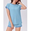 image:imageEkouaer 2 Piece Sets for Women Summer Outfits Cute Stripe Knit T Shirts Shorts Matching Lounge SetBlue Striped