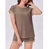 image:imageEkouaer 2 Piece Sets for Women Summer Outfits Cute Stripe Knit T Shirts Shorts Matching Lounge SetBrown