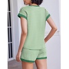 image:imageEkouaer 2 Piece Sets for Women Summer Outfits Cute Stripe Knit T Shirts Shorts Matching Lounge SetGreen White Striped